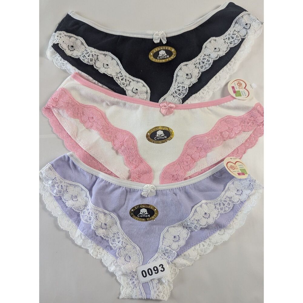 3 Pack Womens Panties Medium Cotton Lace Bikini Underwear Lot Multicolor